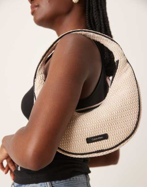 Calvin Klein Jeans scoop raffia shoulder bag in cream - view 1