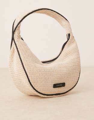 Calvin Klein Jeans Est.1978 Scoop Raffia Shoulder Bag In White