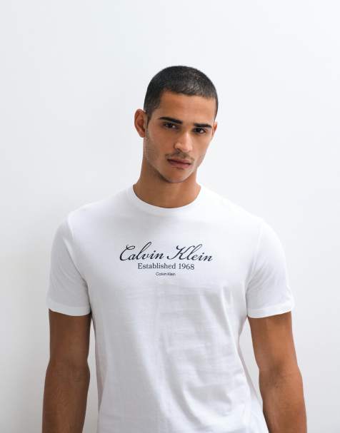 Calvin Klein Jeans script graphic t-shirt in white - view 1