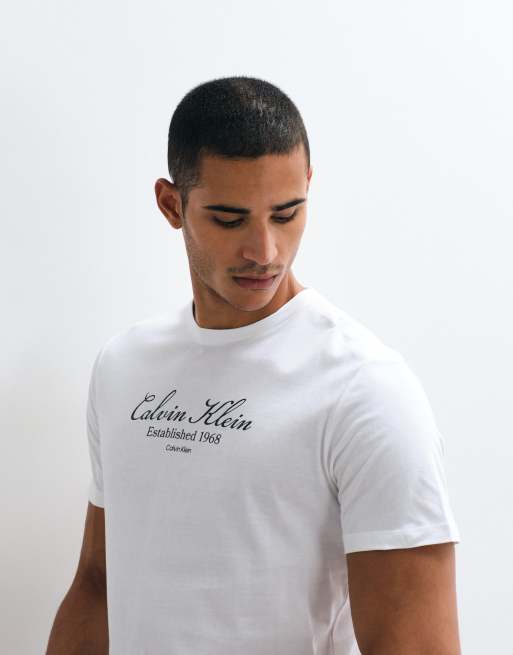 Calvin Klein Jeans script graphic t-shirt in white, 4 of 5