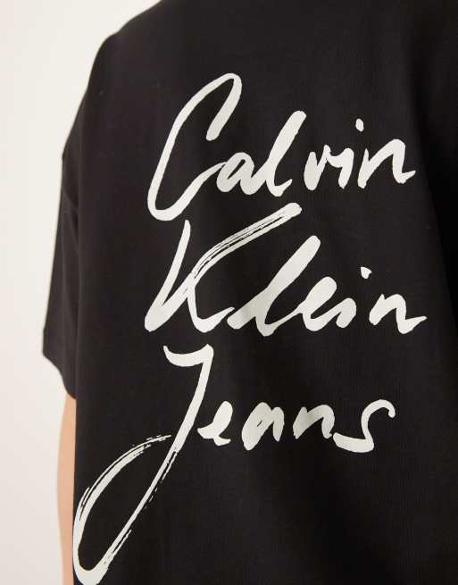 Calvin Klein Jeans script logo oversized t-shirt in black ASOS