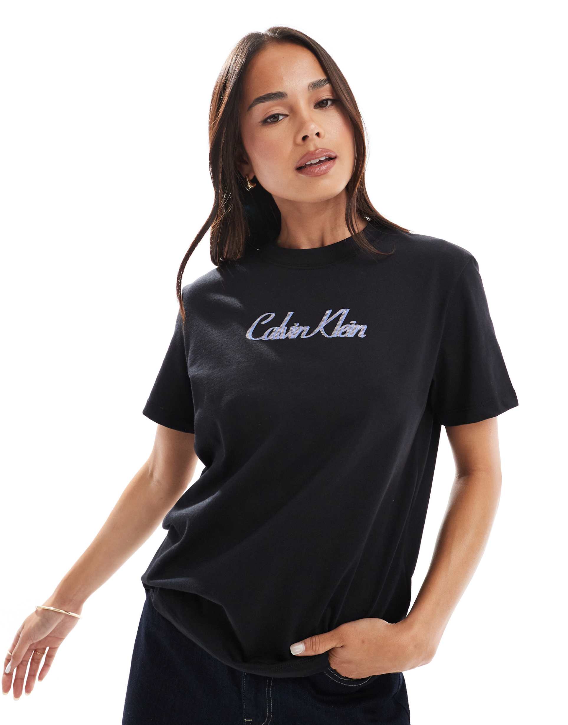 calvin klein jeans script logo t-shirt in black