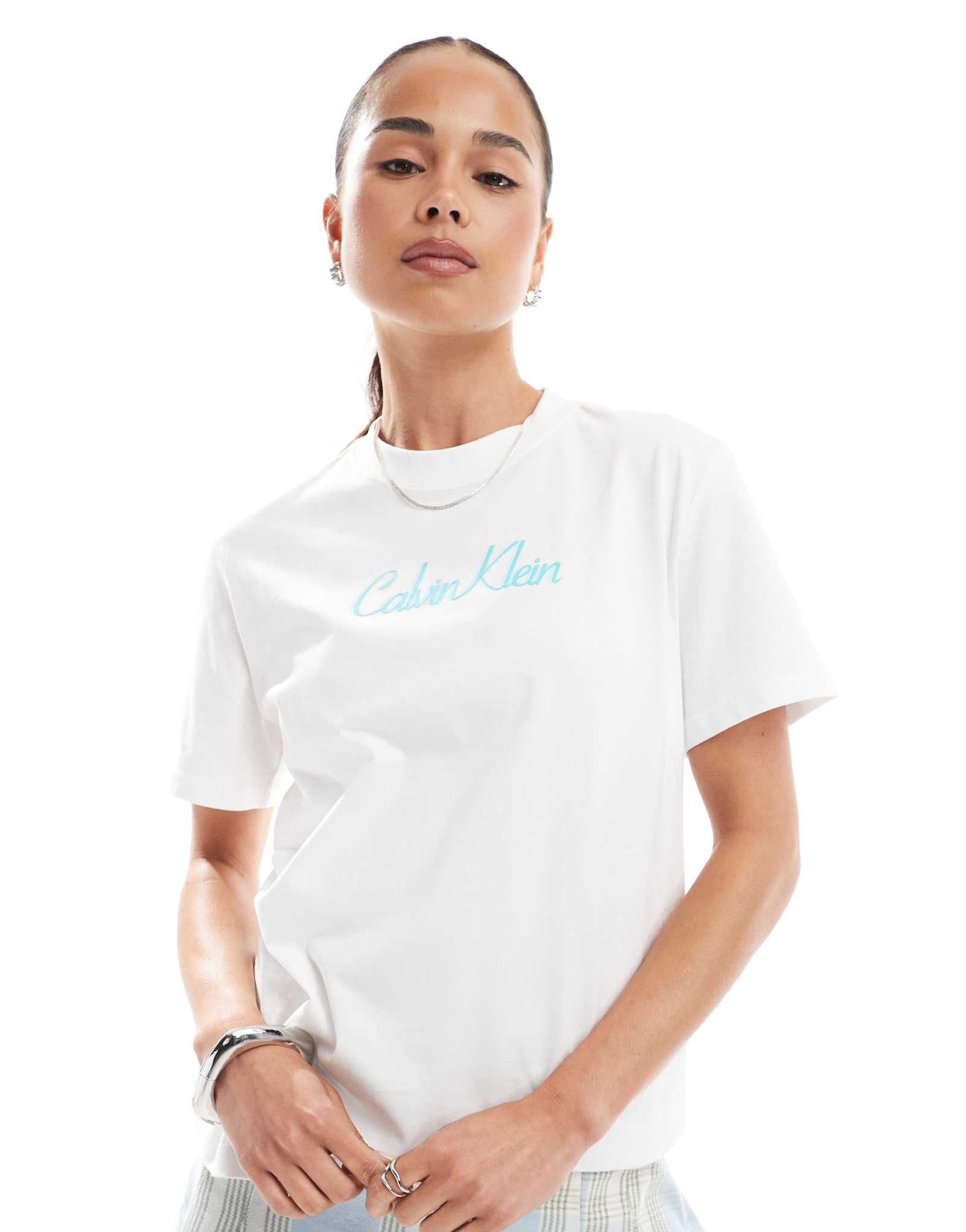 Белая футболка с логотипом Calvin Klein Jeans script