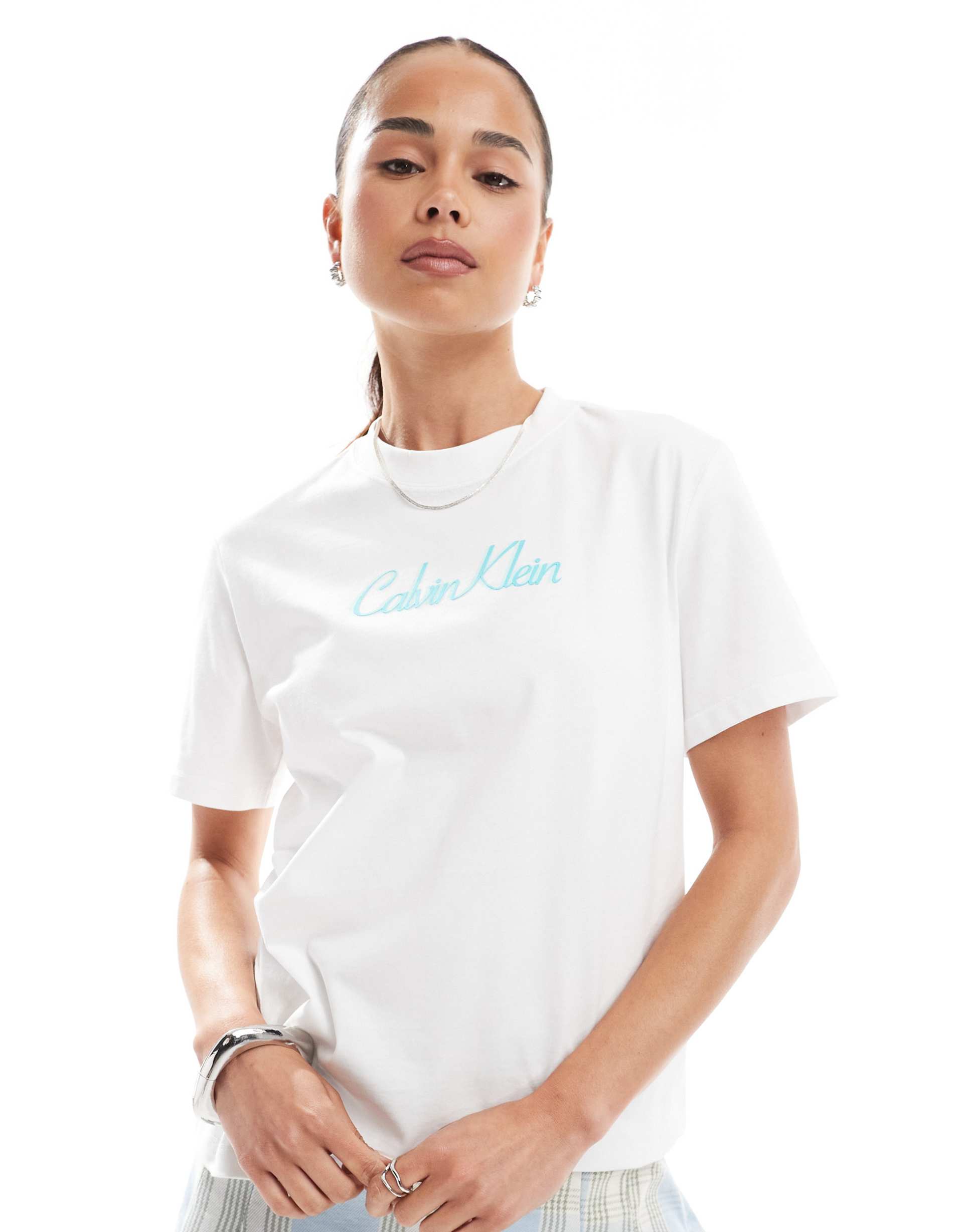 calvin klein jeans script logo t-shirt in white