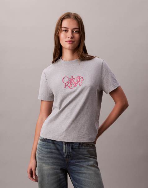 Calvin Klein Jeans script t-shirt in grey - view 1
