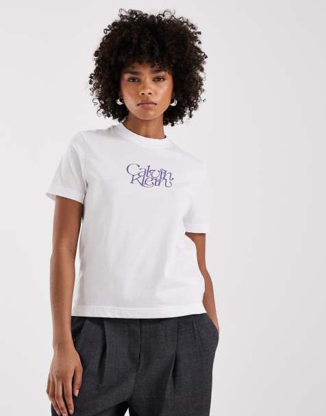 Calvin Klein Jeans script t-shirt in white - view 1
