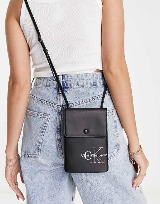 Calvin Klein Flap Cross Body Phone Bag, Black