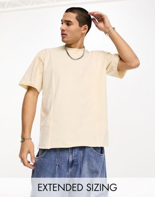 Calvin Klein Jeans seaming t-shirt in beige - exclusive to ASOS-Neutral