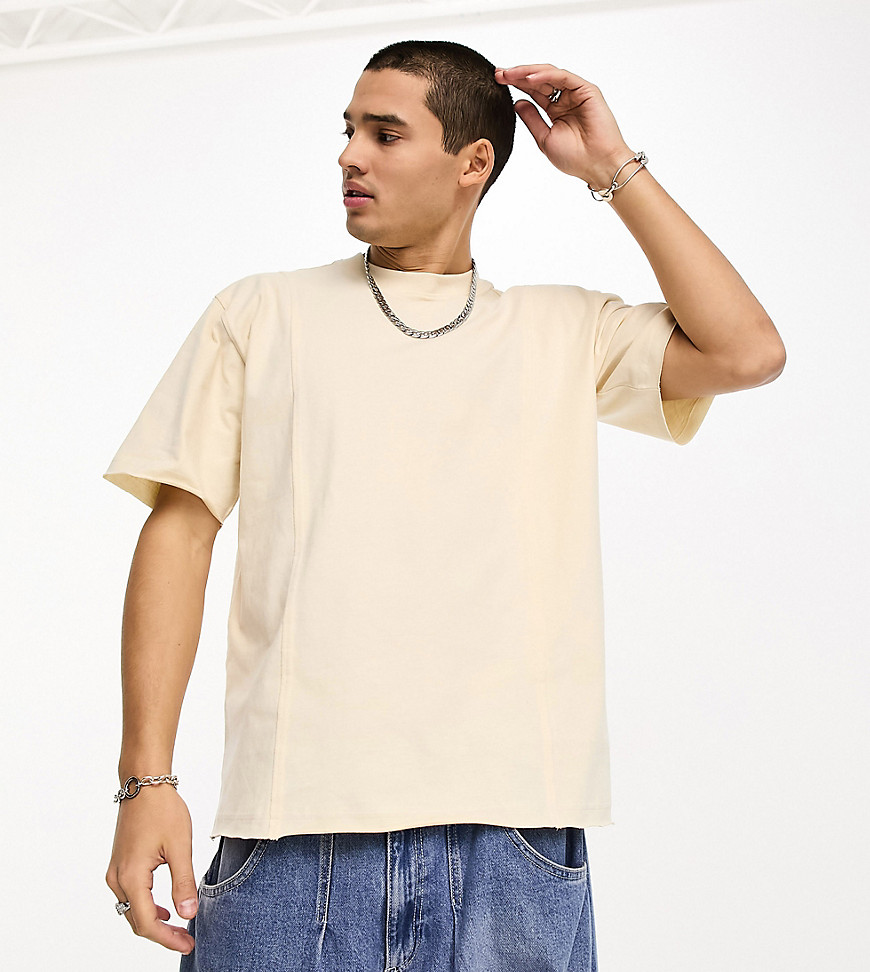 Calvin Klein Jeans seaming t-shirt in beige - exclusive to ASOS-Neutral
