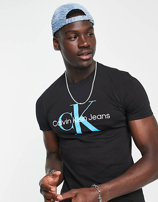 Calvin Klein Jeans seasonal monogram t-shirt in black | ASOS