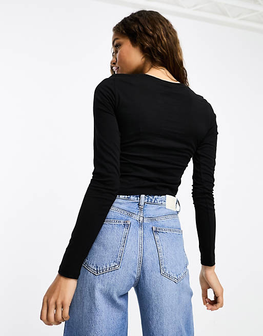 Calvin Klein Jeans seasonal monologo long sleeve top in black | ASOS