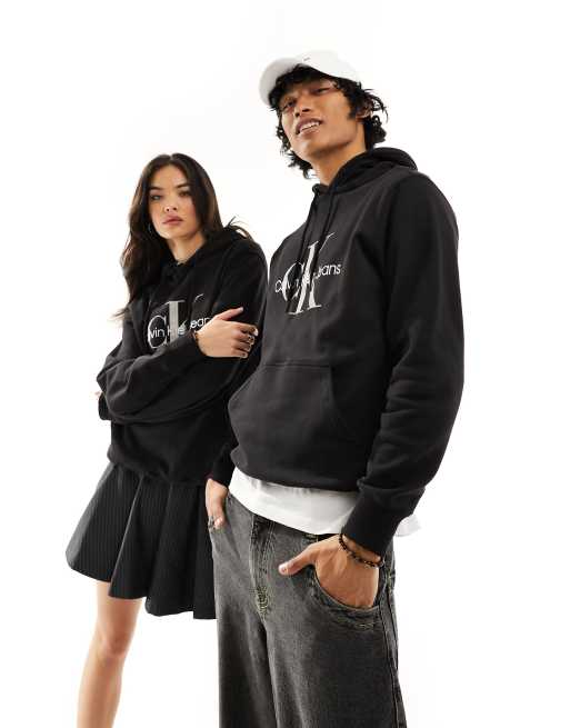 Calvin Klein Jeans - Seasonal - Uniseks normale hoodie met monogramlogo in zwart