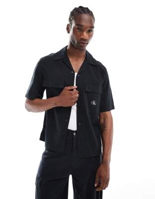 Calvin Klein Jeans seersucker short sleeve shirt in black