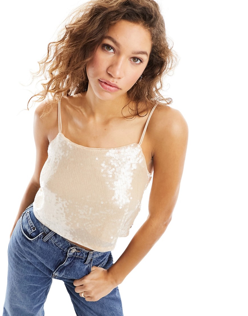 Calvin Klein Jeans sequinned cami top in cream-White
