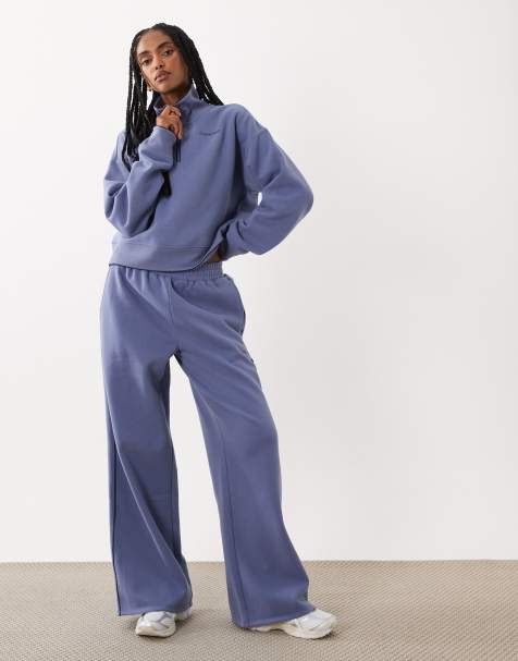 Calvin Klein Jeans – Set aus angerautem French Terry in Steinblau mit Paspelierung, bestehend aus Sweatshirt mit kurzem Reißverschluss und Hose - view 1