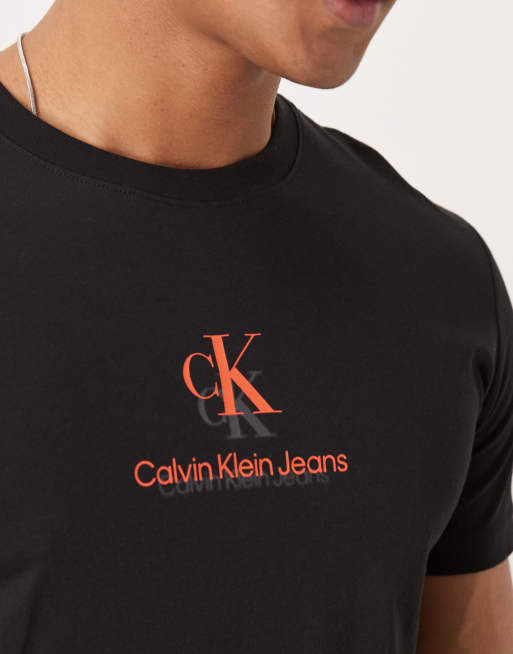 Calvin Klein Jeans shadow logo t-shirt in black and red ASOS