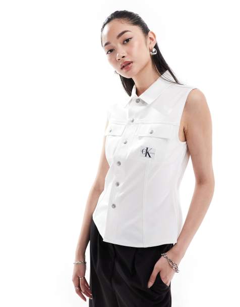 Calvin Klein Jeans sheen milano sleeveless shirt in white - view 1
