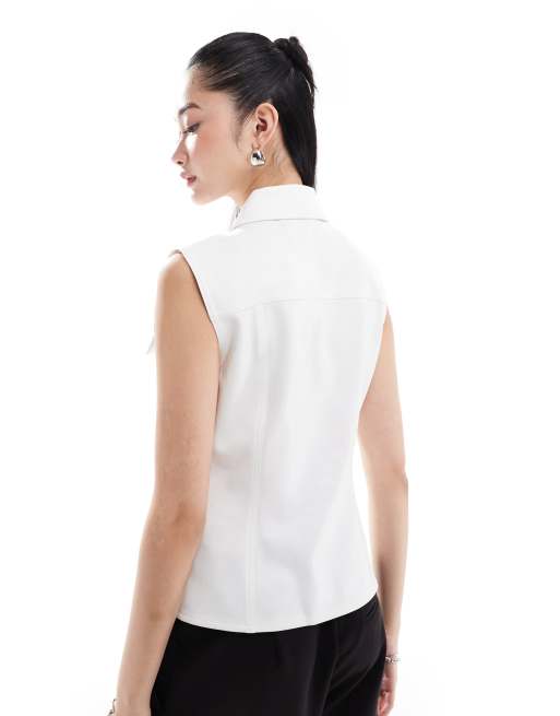 Calvin Klein Jeans – Sheen Milano – Vit ärmlös skjorta, 3 av 4