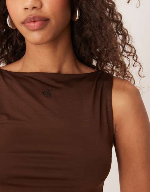 Calvin Klein Jeans sheer layered vest in dark brown - ASOS Exclusive, 3 of 4