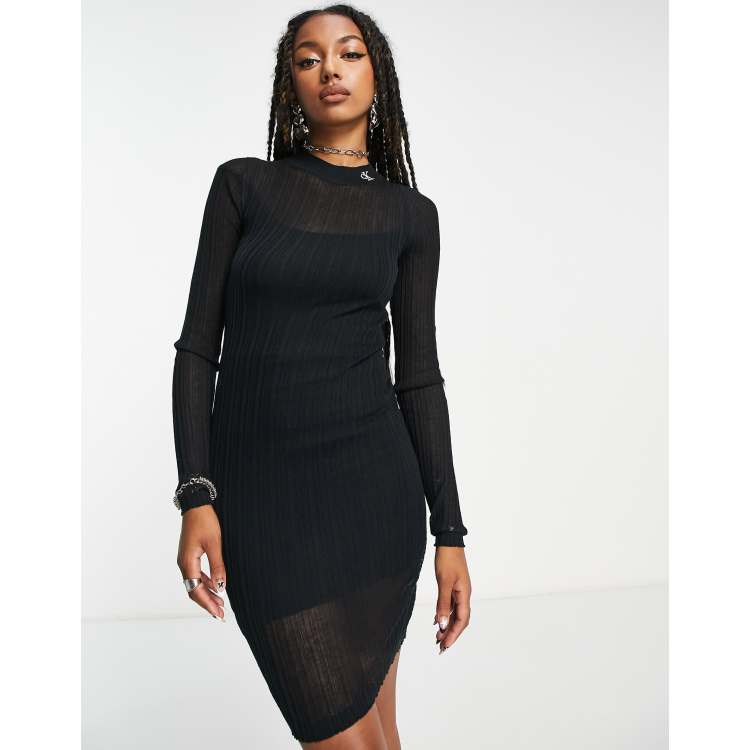 Calvin Klein Jeans Collar Rib Logo Dress - Black