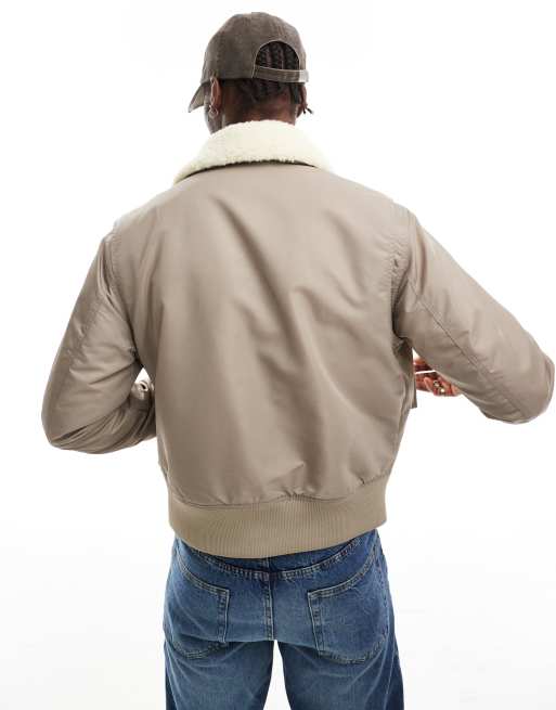 Calvin Klein Jeans sherpa collar aviator jacket in beige, 2 of 4