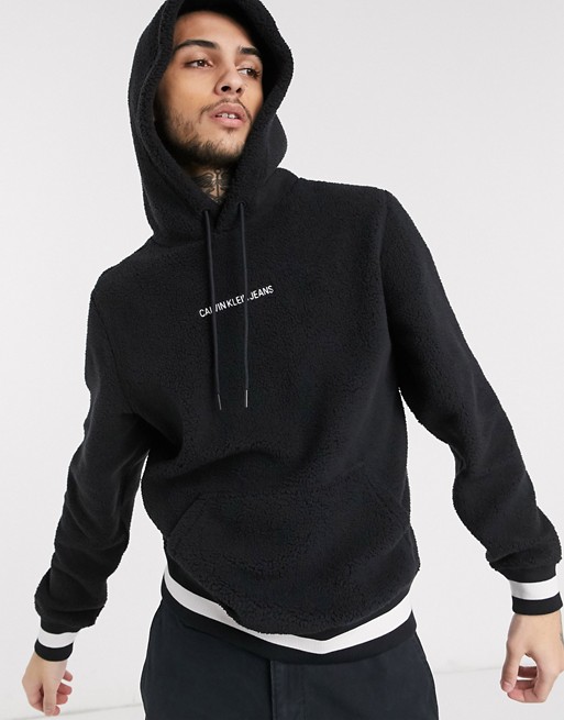 Calvin Klein Jeans sherpa hoodie in black