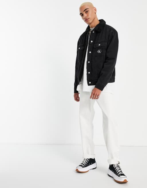 Black denim jacket white sherpa cheap