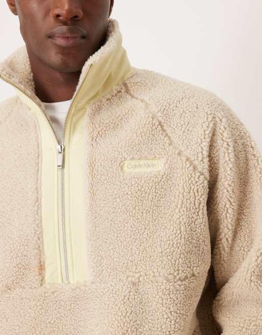 Calvin Klein Jeans sherpa quarter zip fleece in cream, 5 of 5