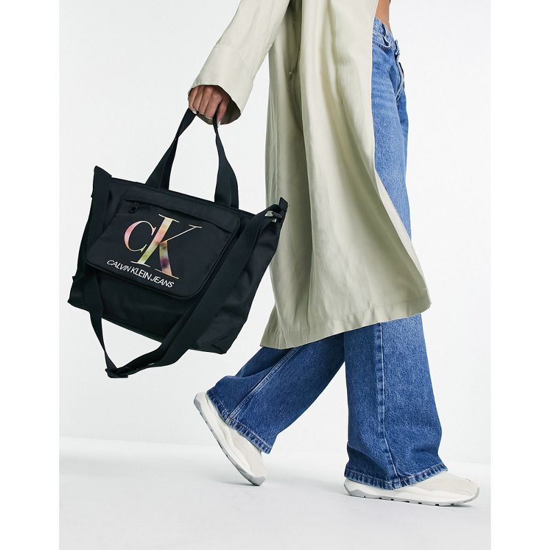  Designer Calvin Klein Jeans - Shopper nera con monogramma del logo