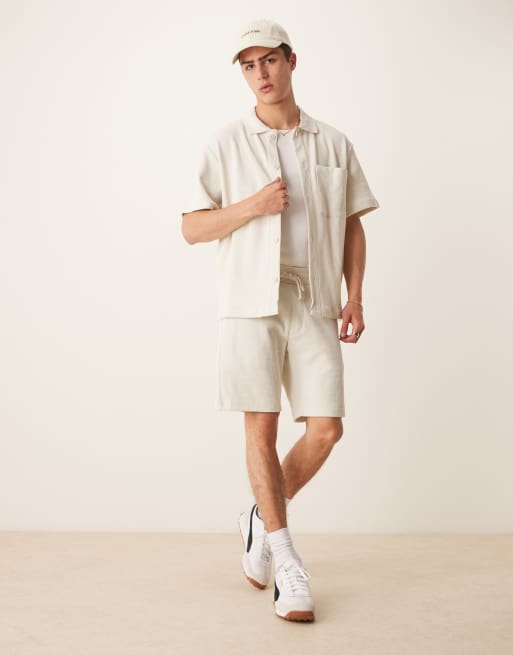 Calvin Klein Jeans - Short en tissu gaufré chunky - Blanc cassé, 3 de 5
