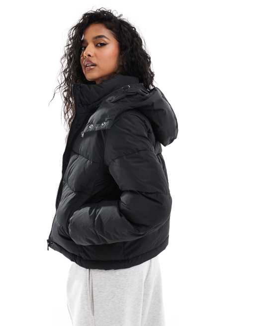 Calvin klein hooded velvet puffer coat best sale