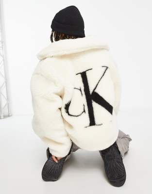 Calvin Klein Jeans short sherpa jacket in eggshell  - ASOS Price Checker