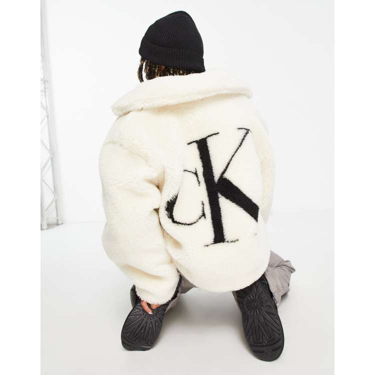 Calvin Klein Jeans short sherpa jacket in eggshell ASOS