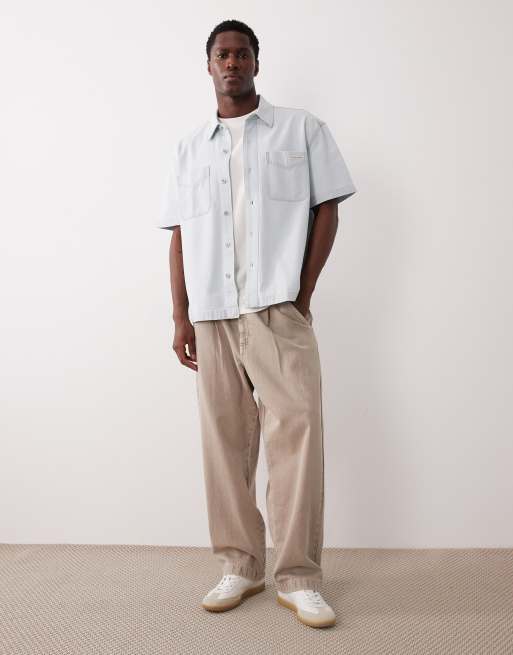 Calvin Klein Jeans short sleeve denim shirt in light wash blue, 2 of 5