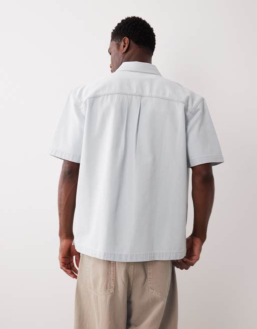 Calvin Klein Jeans short sleeve denim shirt in light wash blue, 3 of 5