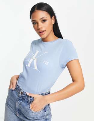 t-shirt Calvin monogram short | blue sleeve in Jeans ASOS Klein logo