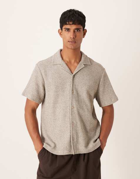 Calvin Klein Jeans short sleeve relaxed textured shirt in beige - view 1