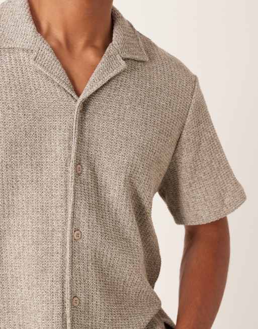 Calvin Klein Jeans short sleeve relaxed textured shirt in beige, 5 of 5