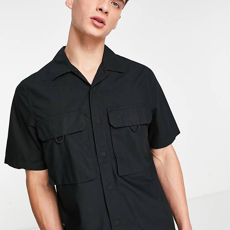 Calvin Klein Jeans short sleeve utility shirt in black | ASOS
