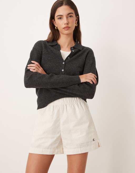 Calvin Klein Jeans – Shorts aus Popeline in Natural mit Streifen