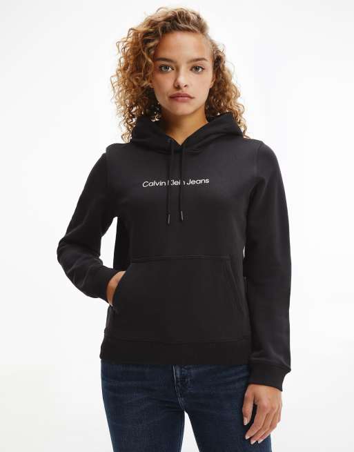 Calvin klein jeans institutional logo black hoodie hotsell