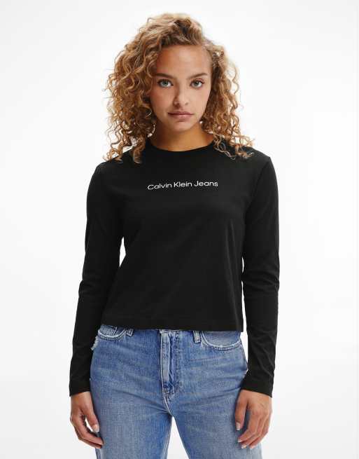 Calvin Klein Jeans shrunken institutional long sleeve t shirt in