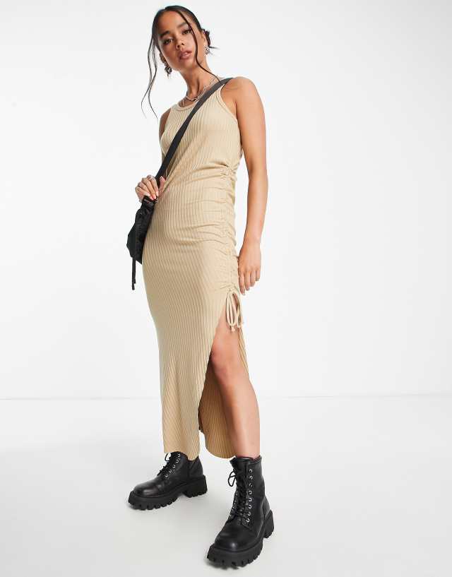 Calvin Klein Jeans side cinched midi tank dress in taupe