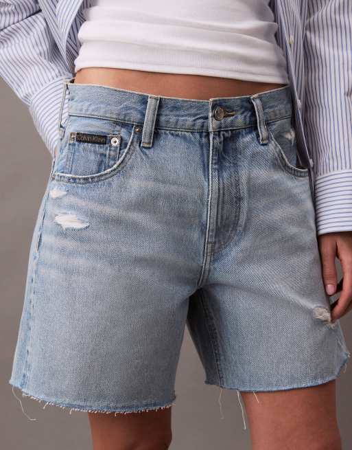 Calvin Klein Jeans – Signature 90 – Jasnoniebieskie szorty jeansowe z surowym brzegiem