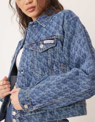 Calvin Klein Jeans Est.1978 Signature 90s All Over Print Denim Jacket In Blue
