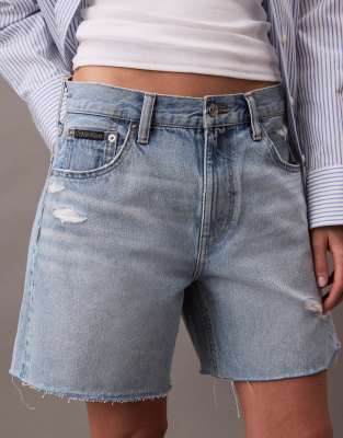 Calvin Klein Jeans signature 90s distressed denim shorts in light blue