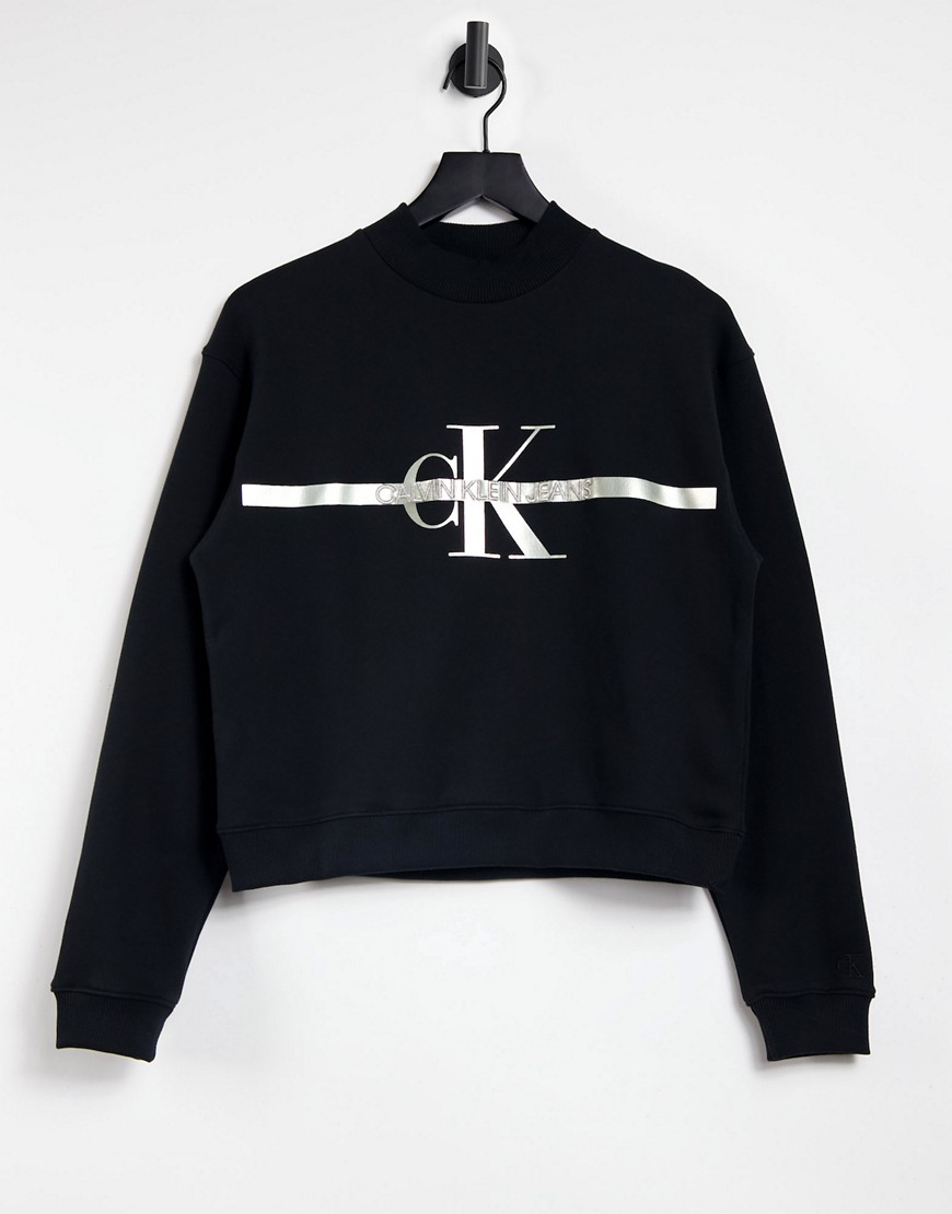 Calvin Klein Jeans silver monogram logo sweatshirt in black