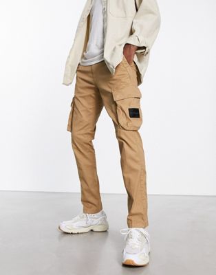 Calvin Klein Jeans skinny fit cargo trousers in camel