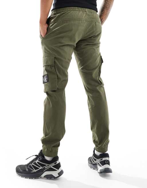 Calvin Klein Jeans skinny washed cargo pants in olive green