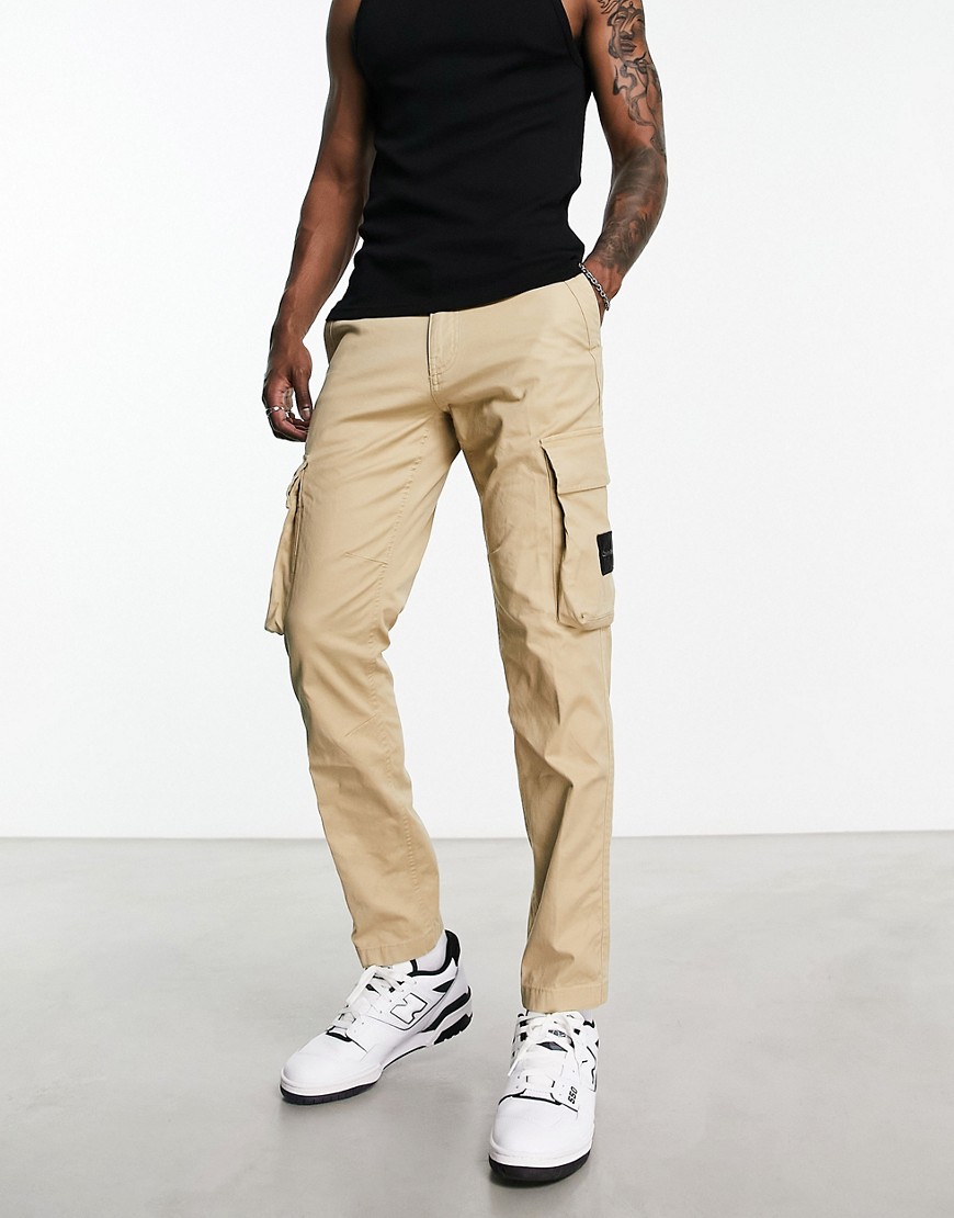 Calvin Klein Jeans skinny washed cargo trousers in beige-Neutral